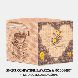 50 Capsule LAVAZZA A MODO MIO® compatibili Cuor di Caffè + Kit accessori