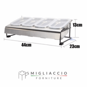 Slot per Condimenti in Acciaio Inossidabile con 4 contenitori da 0,8lt.