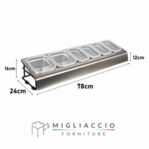 Slot per Condimenti in Acciaio Inossidabile con 6 contenitori (n.2 1,6lt. + n.4 0,8lt.)